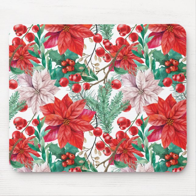 Schöne rot-weiße Weihnachtspoinsettie Mousepad (Vorne)