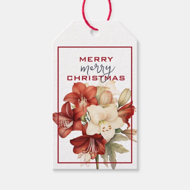 SCHÖNE ROT & WHITE AMARYLLIS BLUME CHRISTMAS GESCHENKANHÄNGER (Vorderseite)
