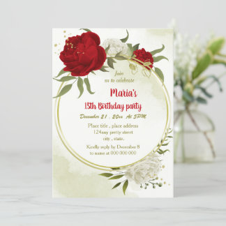 Schöne rote Blume Grün Blätter Geburtstag Einladung