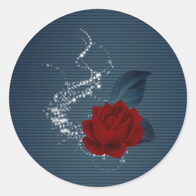 Schöne Rote Blume & Marine Blätter Runder Aufkleber (Vorderseite)