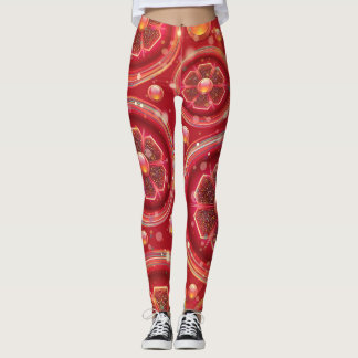 schöne rote Blume und Perlen Leggings
