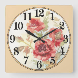 Schöne rote Blumen Quadratische Wanduhr