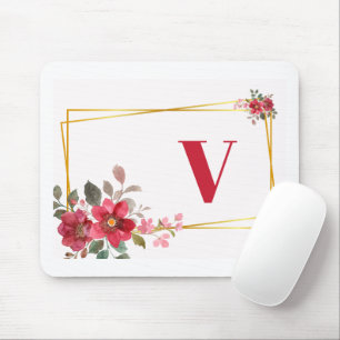 Schöne Rote Blüte mit Goldrahmen Monogram Mousepad