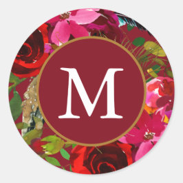 Schöne Rote Blüte mit Monogramm Weihnachten Runder Aufkleber