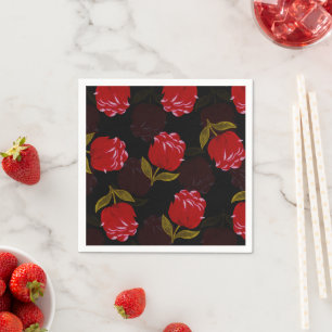 Schöne rote durchsichtige Rosen Stickmuster Serviette