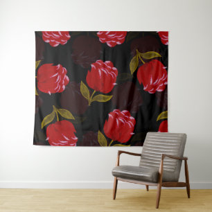 Schöne rote durchsichtige Rosen Stickmuster Wandteppich