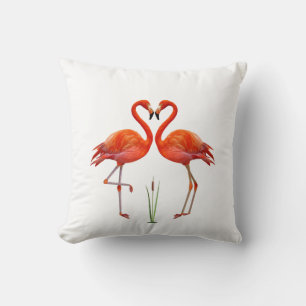 Schöne rote Flamingos und Schilfpflanze auf Weiß Kissen