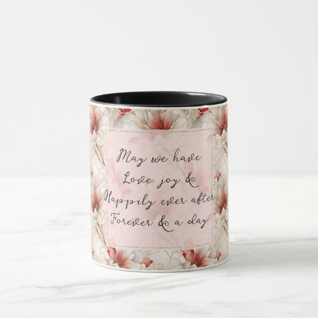 Schöne Rote Flora Romantische Hochzeit Tasse (Zentrum)