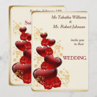 Schöne Rote Herzen und Rose Einladung Hochzeit