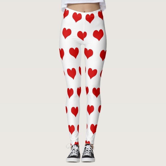 Schöne rote Herzen, weiß gedruckt Leggings (Vorderseite)