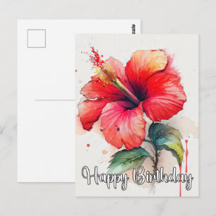 Schöne Rote Hibiskus Blume Art Postkarte
