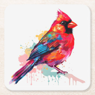 Schöne Rote Kardinal Wasserfarben-Skizze Rechteckiger Pappuntersetzer