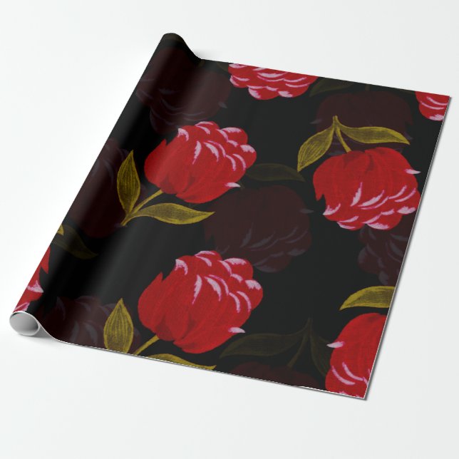 Schöne rote, lichtdurchlässige Rose Stickereimuste Geschenkpapier (Ungerollt)