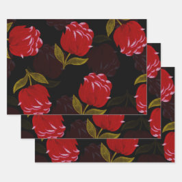 Schöne rote, lichtdurchlässige Rose Stickereimuste Geschenkpapier Set