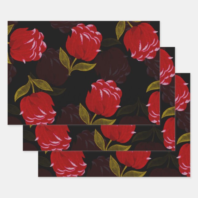 Schöne rote, lichtdurchlässige Rose Stickereimuste Geschenkpapier Set (Set)