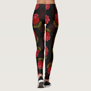 Schöne rote, lichtdurchlässige Rose Stickereimuste Leggings