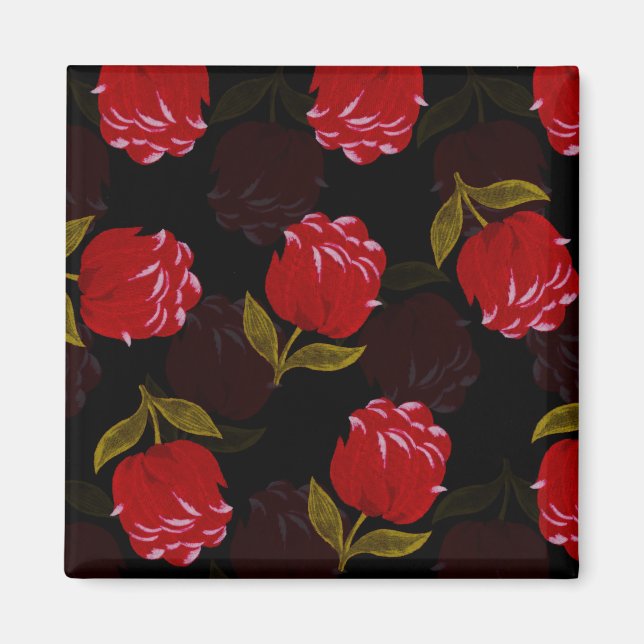 Schöne rote, lichtdurchlässige Rose Stickereimuste Magnet (Vorne)