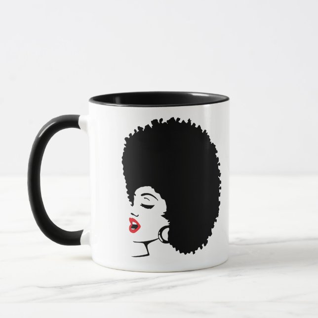 Schöne rote Lippen Afro Tasse (Links)