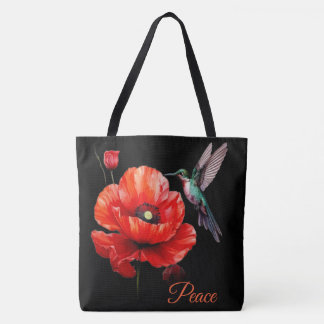 Schöne rote Mohnblume & Kolibri, Frieden Tasche
