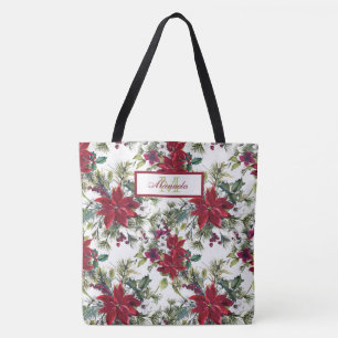 Schöne rote Poinsettias und weiße Blume Tasche