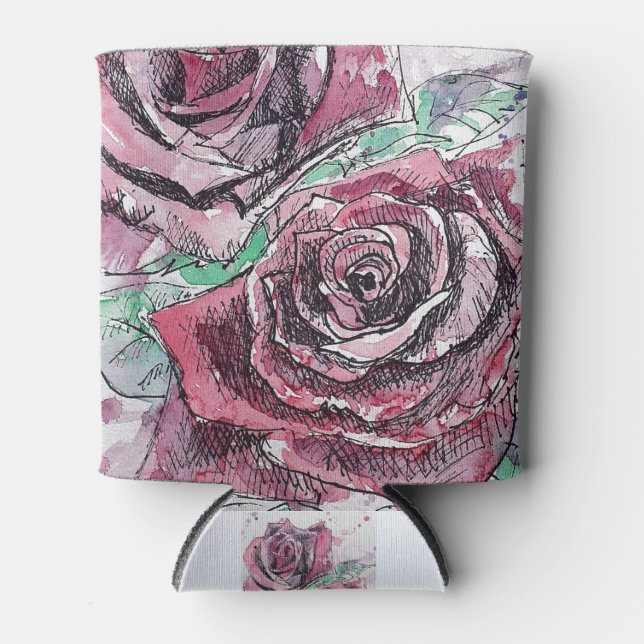 Schöne Rote Rose Aquarellmalerei Dosenkühler (Vorderseite)