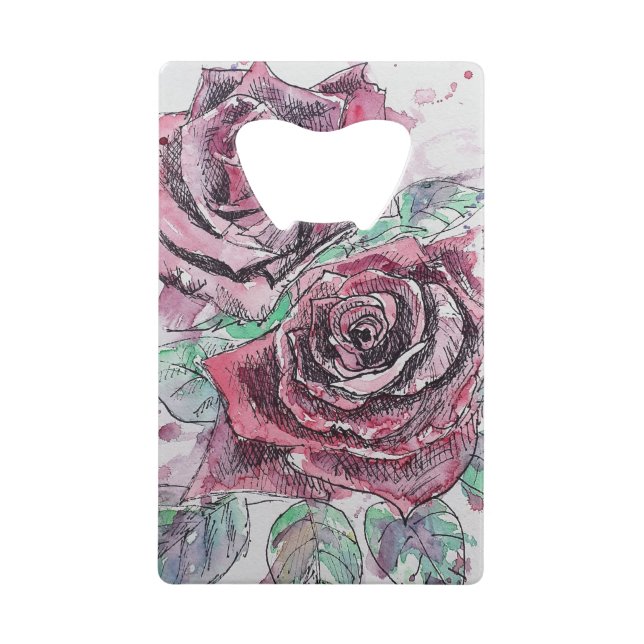 Schöne Rote Rose Aquarellmalerei Geldbeutel Flaschenöffner (Vorderseite)