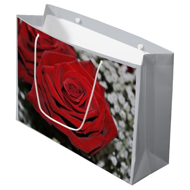 Schöne Rote Rose Große Geschenktüte (Vorderseite Schrägansicht)