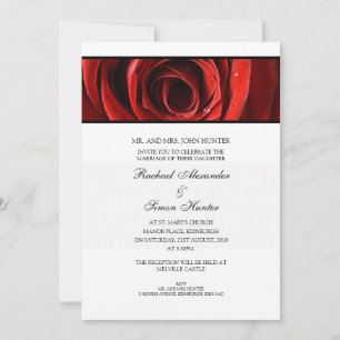 Schöne Rote Rose Hochzeit - Weiß Einladung