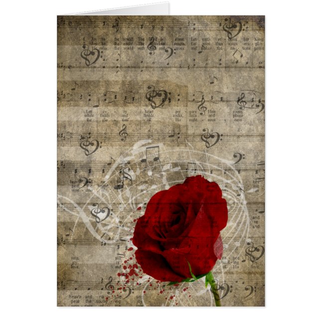 Schöne rote Rose Musiknoten wirbeln verblasstes Kl (Vorne)