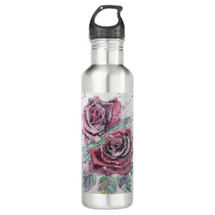 Schöne Rote Rose Wasserfarbenmalerei Edelstahlflasche