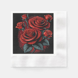 Schöne Rote Rosen auf schwarzem Party Serviette