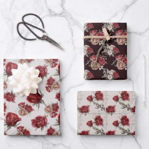 Schöne Rote Rosen FrühjahrsBrautparty Geschenkpapier Set