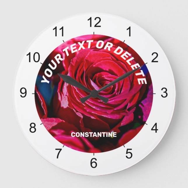 Schöne Rote Rosen Große Wanduhr (Vorderseite)