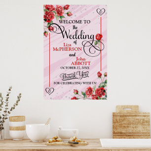 Schöne rote Rosen Hochzeitsbegrüßung Poster