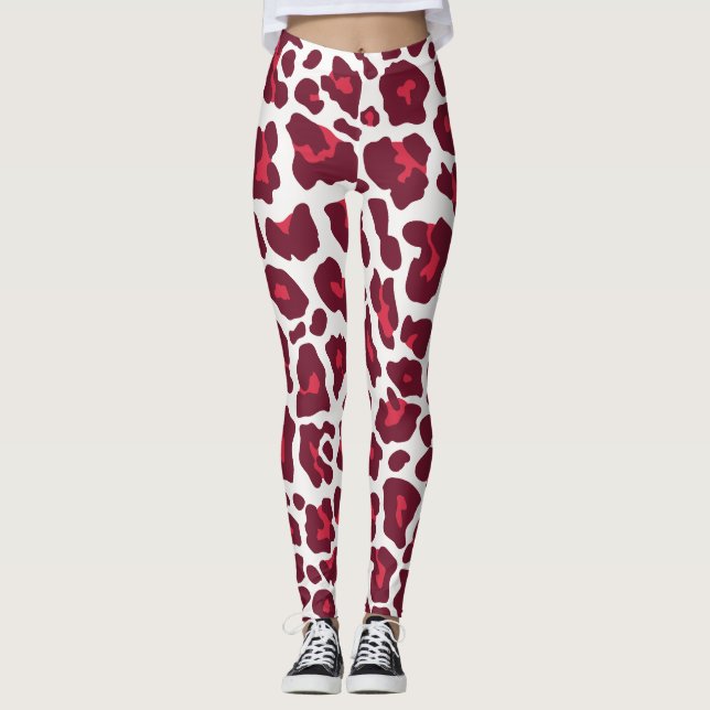 Schöne Rote Rosen Leopard Tiermuster Leggings (Vorderseite)