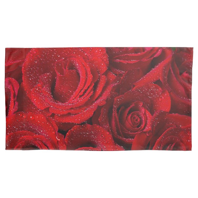 Schöne Rote Rosen mit Wassertropfen Kissenbezug (Vorderseite)