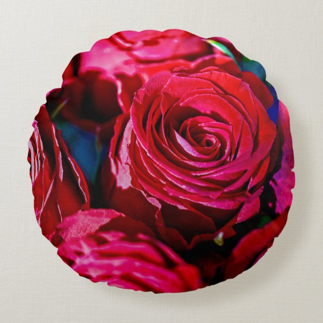 Schöne Rote Rosen Rundes Kissen (Vorderseite)
