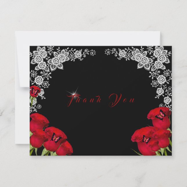 Schöne Rote Rosen Schmetterlinge Quinceanera Dankeskarte (Vorderseite)