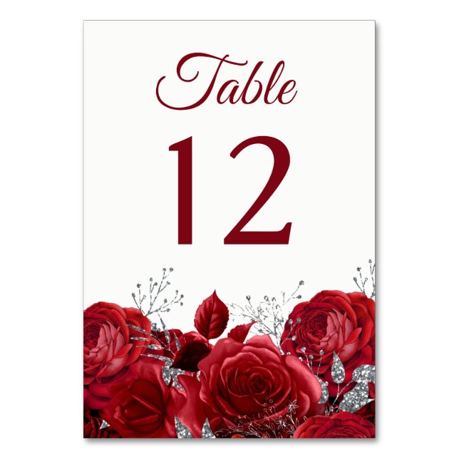 Schöne Rote Rosen & Silberhochzeit oder Quinceaner Tischnummer (Vorderseite)