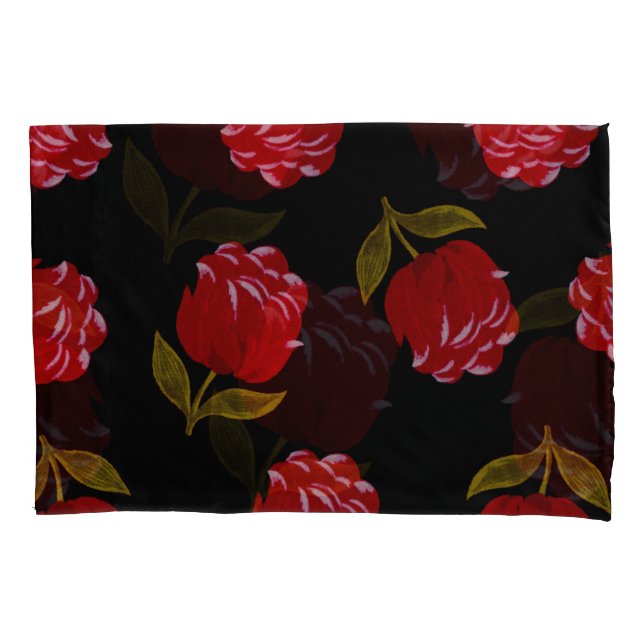 Schöne Rote Rosen Stickerei nahtlos Kissenbezug (Vorderseite-Links)