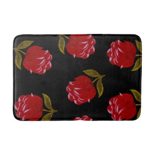 Schöne Rote Rosen Stickerei nahtlos Muster Badematte