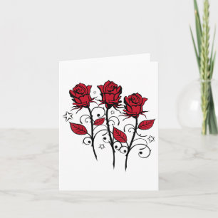 Schöne Rote Rosen und Blätter mit Sternen Tattoo _ Karte