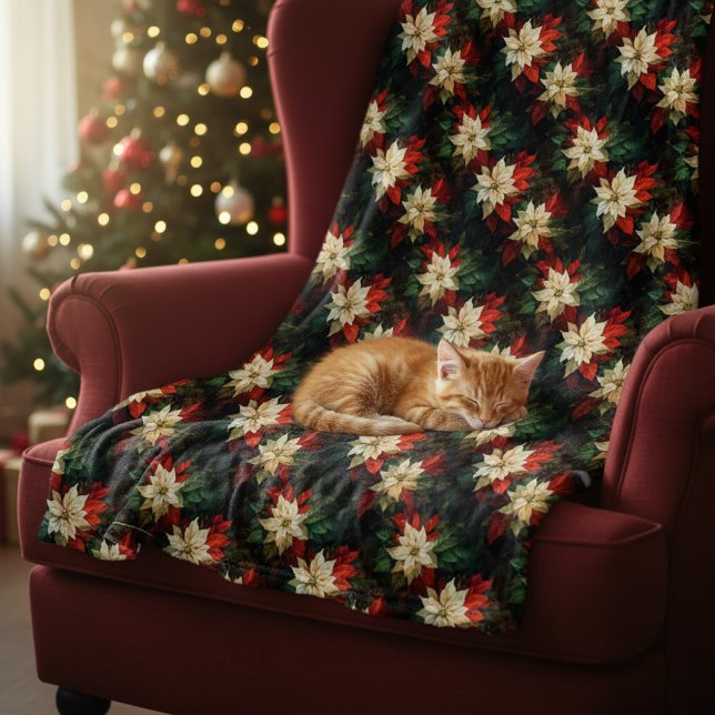 Schöne rote und weiße Poinsettias Fleecedecke (Von Creator hochgeladen)