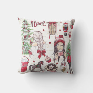 Schöne rote Wasserfarbe Weihnachtshandgemalt Kissen