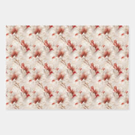 Schöne Rote Weiße Blüte Geschenkpapier Set