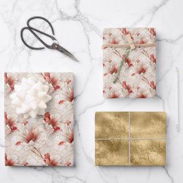 Schöne Rote Weiße Blüte Geschenkpapier Set