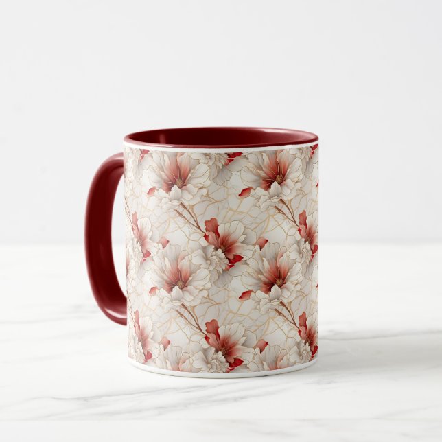 Schöne Rote Weiße Blüte Tasse (Vorderseite Links)