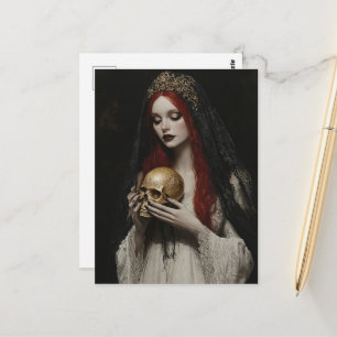 Schöne Rothaarige Frau mit einem Totenkopf Postkarte