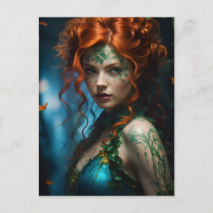 Schöne rothaarige Göttin und Efeu Postkarte