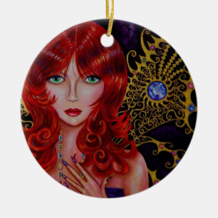 Schöne Rotkopfschmuck-Faible Grüne Augen Keramik Ornament